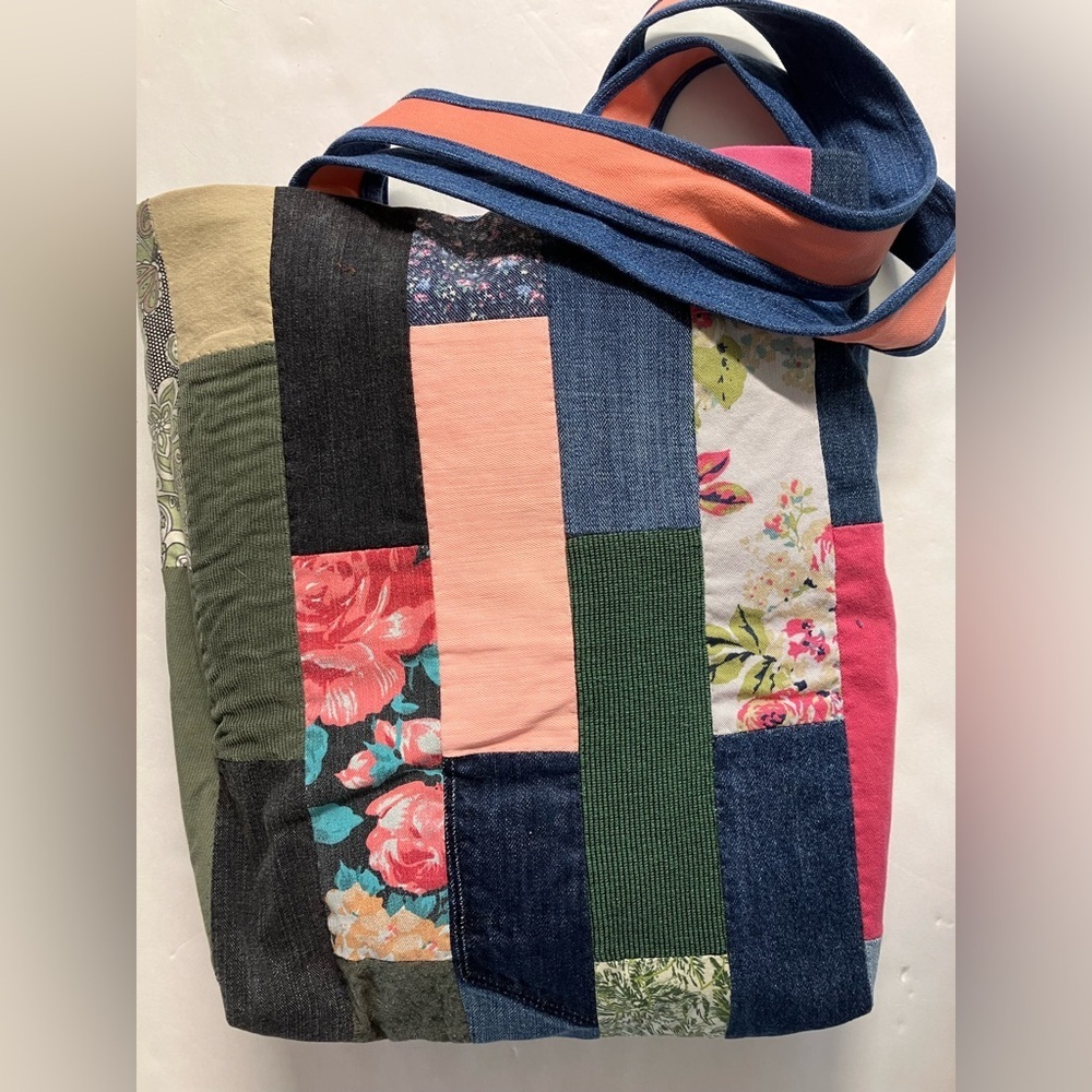 Handmade Shoulder Bag/Tote, Multicolored, Denim/Cotton/Corduroy, 15”x 17”